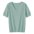 thumbnail image 5 of Bovemsi Women's Short Sleeves Sweaters V Neck Soft Pullover Top, Blue Women's Summer Short Sleeve T-Shirts, L, 5 of 9