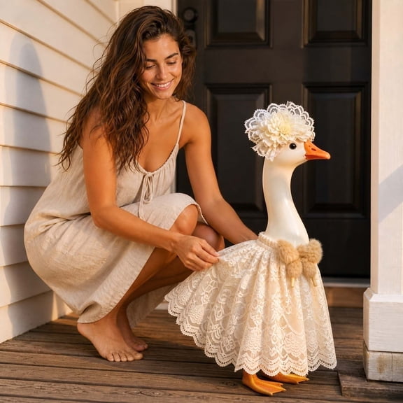 AuroraX 23 inch Porch Goose Outfit Sets Princess Skirt Porch Goose Clothes Set 23" 17 19 inch Wedding Porch Goose Accessories Lawn Garden Decor