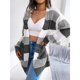 thumbnail image 4 of Mujeres frente abierto cardigan rayas color block manga larga suéter de punto Outwear Abrigos para las mujeres otoño invierno negro L, 4 of 8