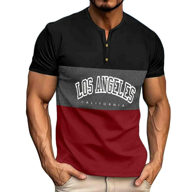 Mens Casual Pantalones Cortos Cuello Redondo Patchwork Suéter Blusa de Fitness, Camisetas para Hombre