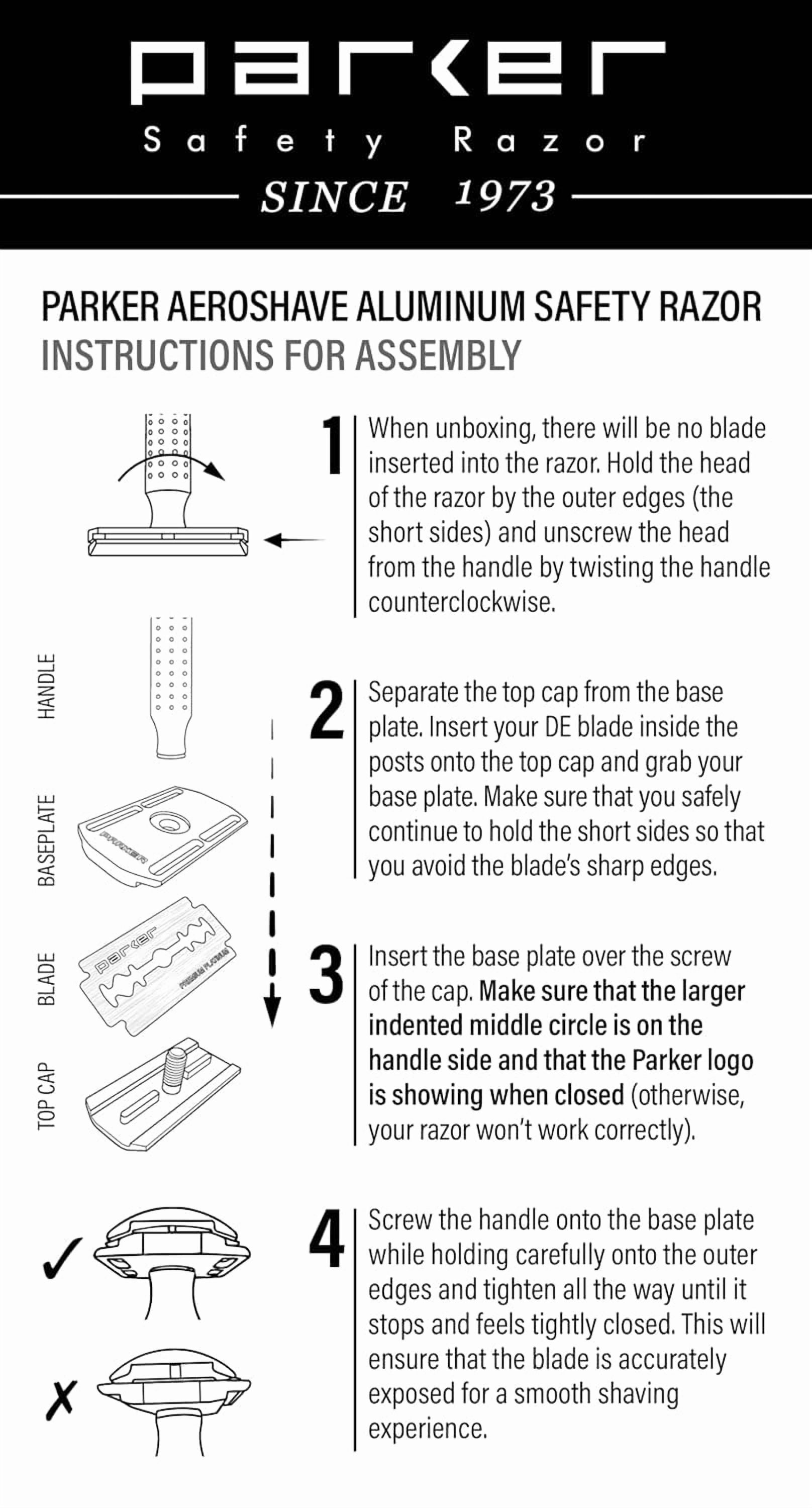 Parker Safety Razor - The AeroShave, Classic Length Handle-CNC Aluminum Double Edge Safety Razor & 5 Blades,- Precision Blade Exposure for a Comfortable Shave, For Men & Women. Mild Aggression