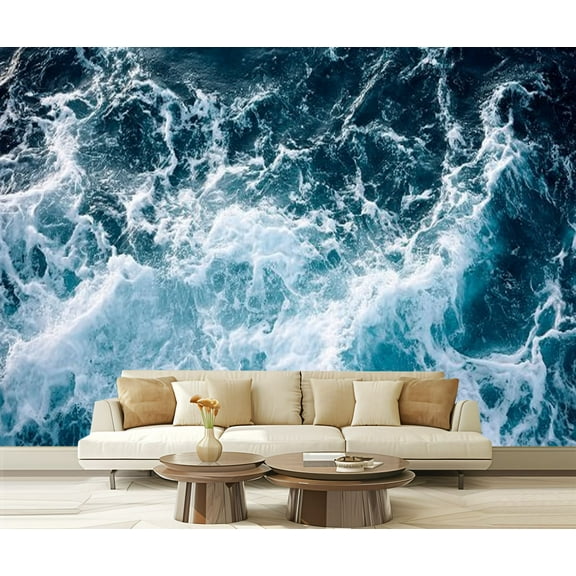 Peel and Stick Wallpaper Aquamarine rough sea surface top shot strait messina 2023 Modern Art Wall Mural Decor Self Adhesive and Removable 69in x 98in