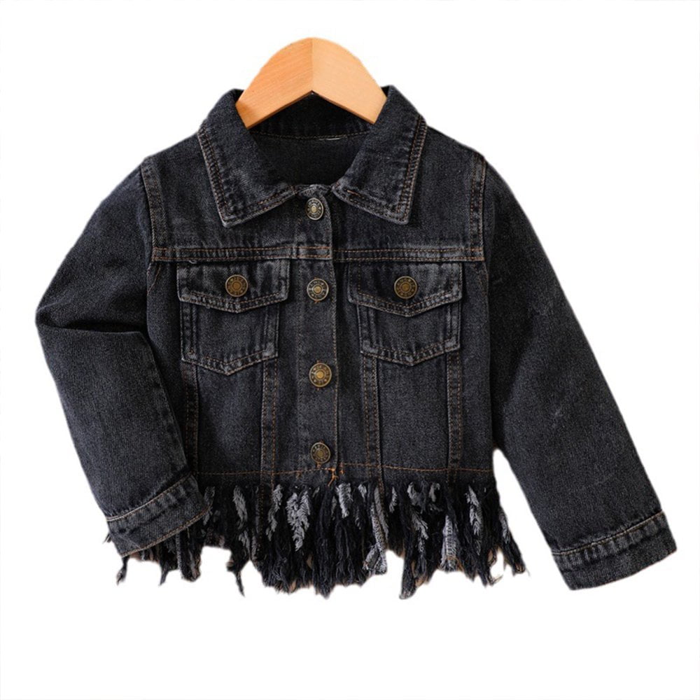 Veste en Jean a Franges pour Bebe 12M 6Y Filles a Manches Longues Ourlets a Franges Automne Manteau Haut Decontracte