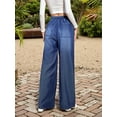 thumbnail image 4 of PAOLA RIBONI Women's Drawstring Wide Leg Jeans High Waisted Loose Fit Denim Pants Polyester, 4 of 9