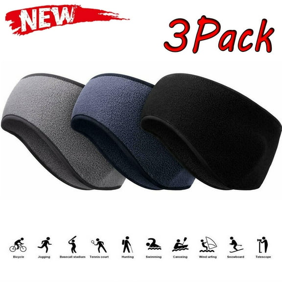 3 PACK Fleece Ear Cover Ear Warmer Headband Winter Sweatband Running Headband