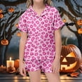 thumbnail image 2 of MEZZALL Girls Pink Leopard Print Satin Pajamas Sets Short Sleeve Lapel Button Down Tops & Shorts 2 Piece Kids Sleepwear Leisure Nightwear, 2 of 6