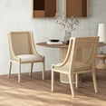 thumbnail image 2 of GDF Studio Wendell Rustic Fabric Upholstered Wood and Cane Dining Chairs, Set of 2, Beige and Natural, 2 of 8