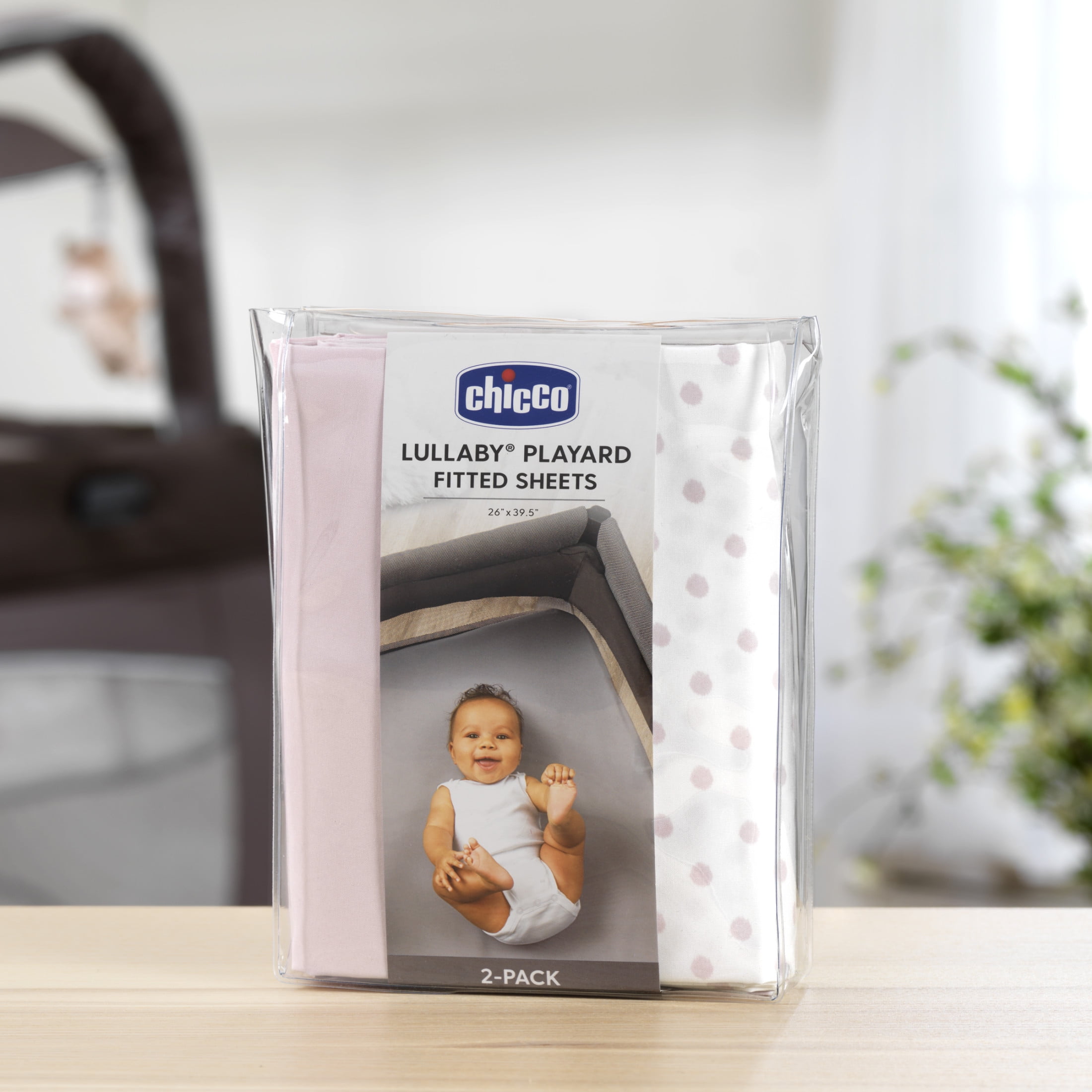 Chicco Lullaby Playard Fitted Sheets, Deep Pockets, Secure Fit - Pink Dot (Pink/White), New