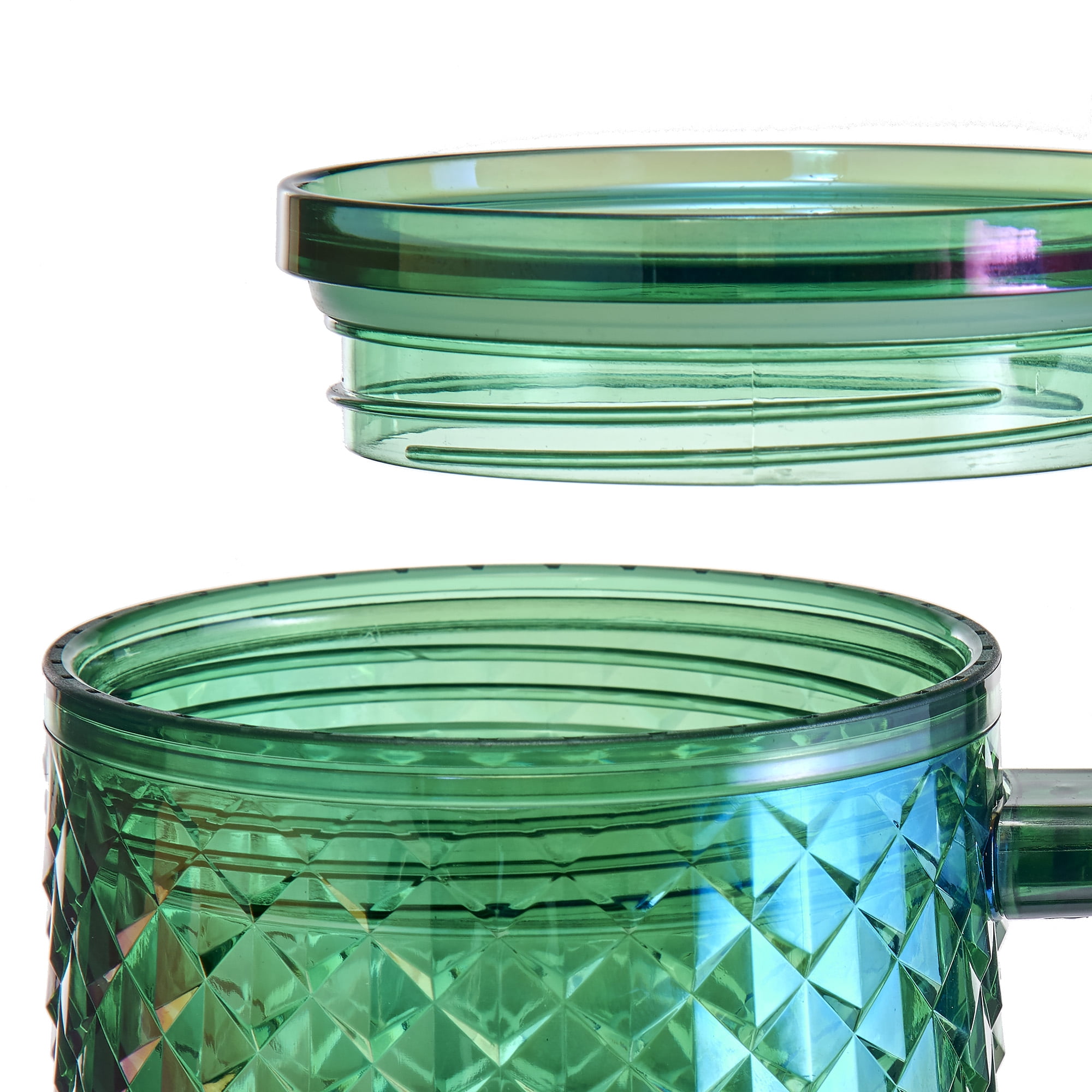 Mainstays 30oz Textured Tumbler with Straw and Handle, Diamond Iridescent Green, 30oz, Plastic Double Wall Insulated