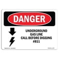 thumbnail image 1 of SignMission OS-DS-A-1218-L-1797 12 x 18 Po Signe de Danger OSHA - Ligne de Gaz Souterraine Appeler N ° 811, 1 of 1