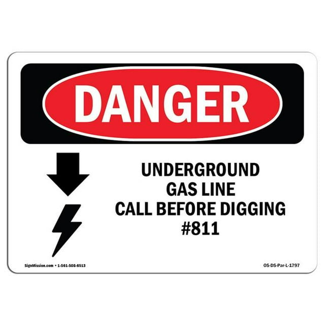 SignMission OS-DS-A-1824-L-1797 Signal de Danger OSHA de 18 x 24 Po - Appel de Ligne de Gaz Souterrain N° 811