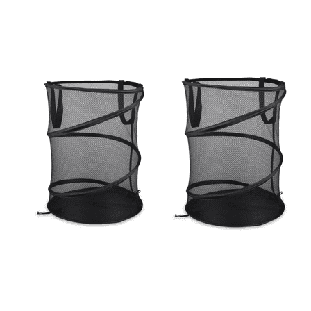 2 PCS Black Pop-Up Mesh Laundry Hamper With Collapsible Design and Handles
