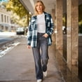 thumbnail image 4 of SUNBS Plaid Flannel Shackets for Women Long Sleeve Button Down Shirts Fall Coats Fashion Jackets, 4 of 7