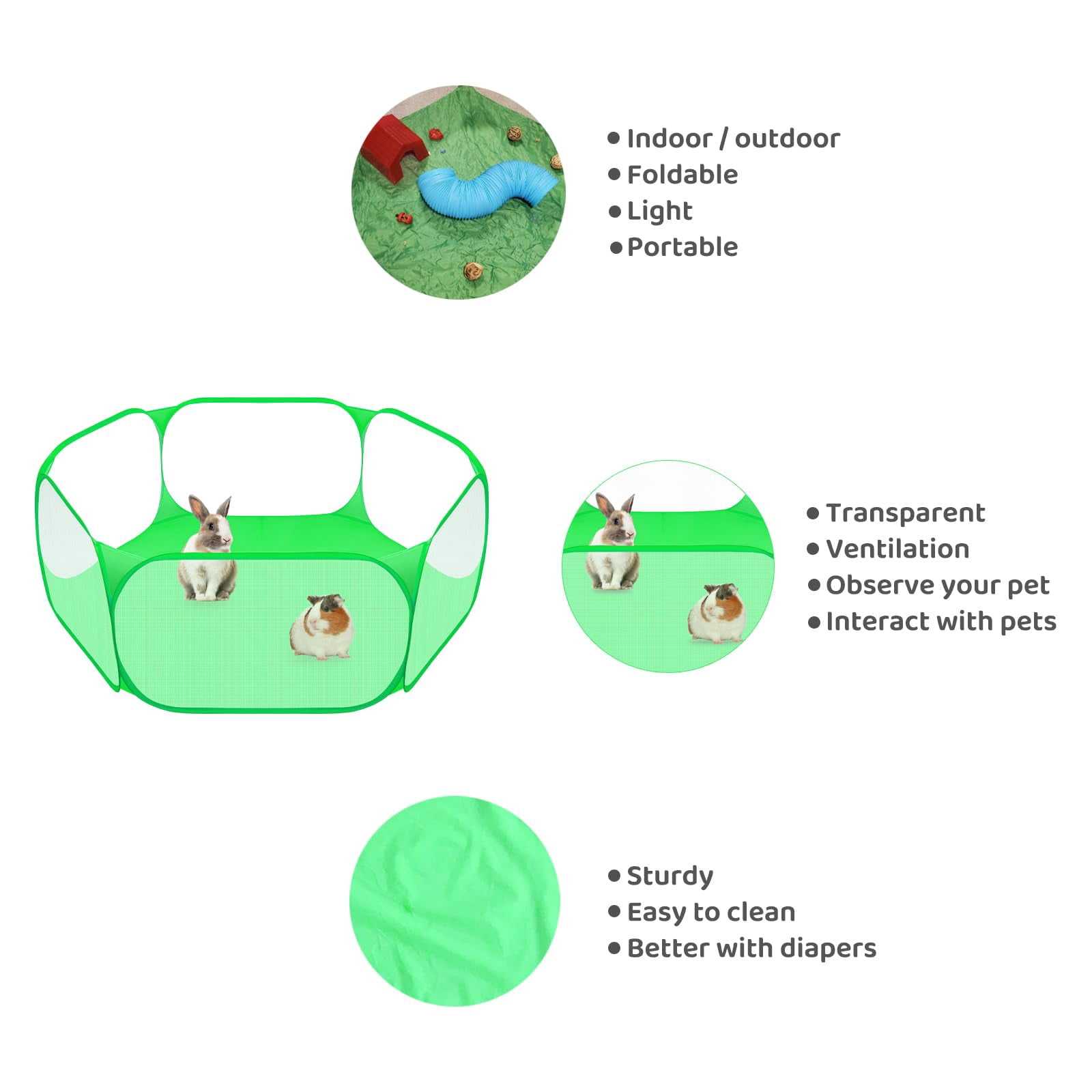 Small Animal Playpen, Pop-Up Portable Play Yard for Guinea Pigs, Rabbits, Hamsters, Hedgehogs, Foldable Exercise Fence with Breathable Mesh for Indoor Outdoor Use