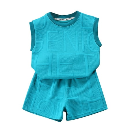 

MIASHUI Kids Boy Outfits Summer Children s Vest Set Boys Sleeveless Summer Clothes Boy Clothes Blue 6-12 Months
