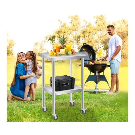 Eastvita 12 x 24 ines Stainless Steel Prep Table with Wheel Heavy Duty Commercial Work Table with Adjustable Undershelf for Commercial Kitchen Restaurant