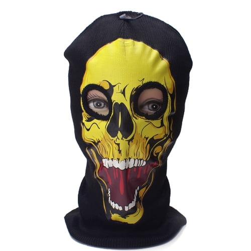 Printed Yellow Skull Beanie Full Face mask ski mask Scary biker