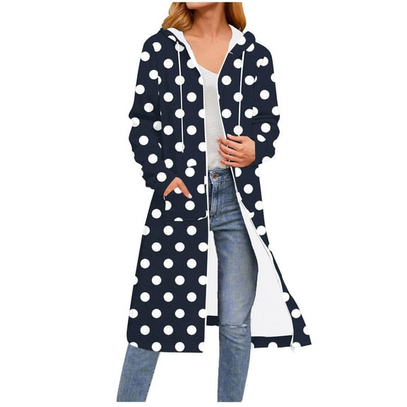 Fall Jackets For Women 2025 Sevevn Women's Polka Dot Printed Hoddie Long Sleeve Hooded Jacket Pocket Zipper Drawstring Pocket Tops Long Tunic Sweatshirts