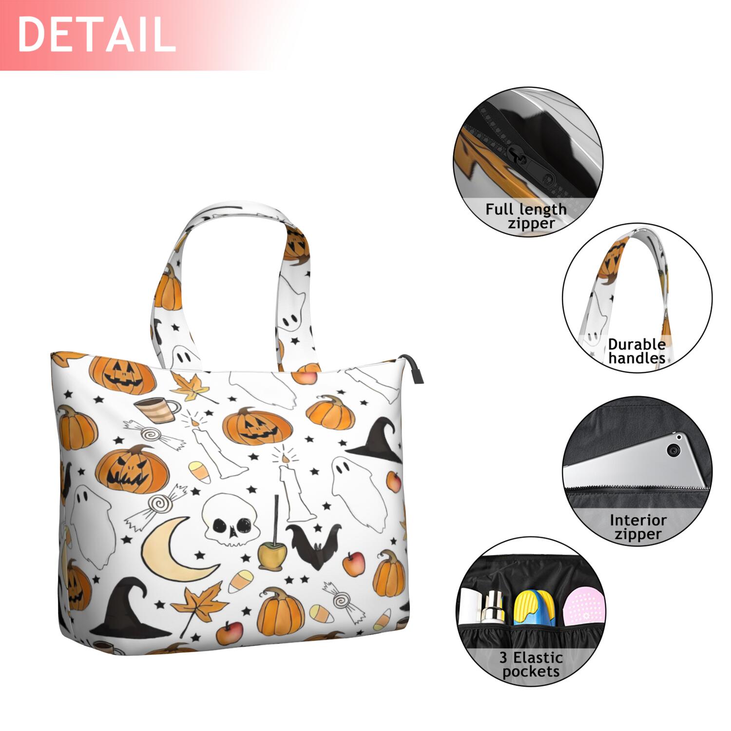 Halloween Autumn Halloween Elements Travel Tote Bags for Women Carry On,Large Weekender Bags for Women Travel,Multi Functional Duffle Bag for Work,Shopping,Sports