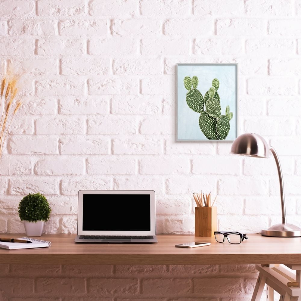 Stupell Industries Unique Desert Cactus Plant Prickly Pear Blue Green Framed Wall Art Design by Mia Jensen, 16" x 20", Gray Framed