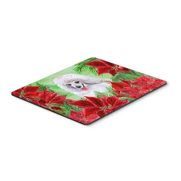 Medium White Poodle Poinsettas Mouse Pad Hot Pad or Trivet