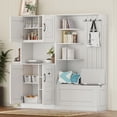 thumbnail image 2 of 74.8 Inch Multifunctional Hall Cabinet with 4 Hooks, Left-Right Combination Storage Cabinet for Living Room, Kitchen, Hallway, White, 2 of 8
