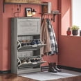thumbnail image 3 of Haotian Shoe Storage Cabinet Entryway, Freestanding Shoe Cabinet with 3 Flip-Drawers Fully Enclosed Tall Shoe Rack Shoe Organizer, Grey, FSR137-L-HG, 3 of 17