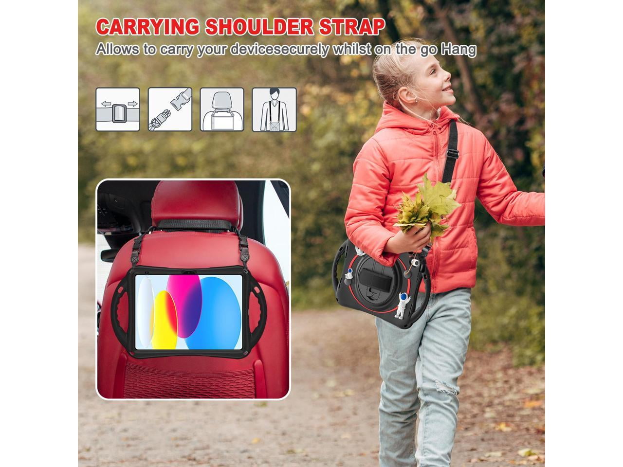 Cute Case for Apple iPad 10th Generation 10.9 inch 2022, Shockproof Silicone Astronaut Cover with Stand Shoulder Strap, Handle Grip, Pencil Holder