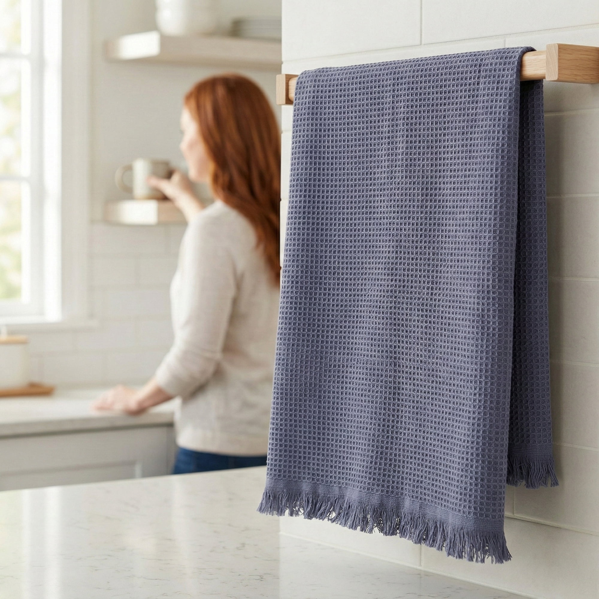 Unique Bargains 100% Cotton Waffle Weave Cleaning Cloths Dark Grey 14" x 14"