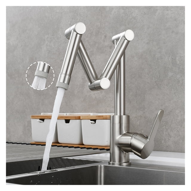 Brass Pot Filler Faucet Deck Mounted Three-Section Extension Folding Kitchen Faucet Triple Joint Swing Arm For Hot And Cold ,Effortless Installation