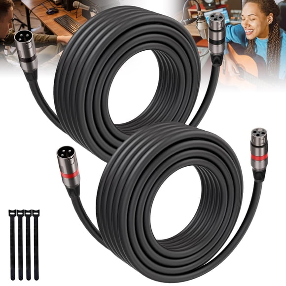XLR Cables 25FT/8M 2 Packs, Premium Heavy Duty Balanced Microphone Cable with 3-Pin XLR Male to Female Microphone Cord Connector