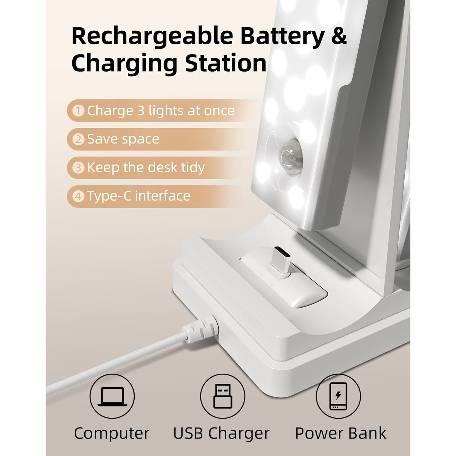 6-Pack Under Cabinet Lighting with Charging Station, 2000mAh Rechargeable Wireless Motion Sensor Lights, 3 Color Temps, Dimmable, Timer, Magnetic, with Remote Control for Kitchen, Closet, Stair