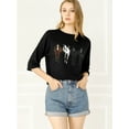 thumbnail image 3 of INSPIRE CHIC Woman's Drop Shoulder 3/4 Sleeves Horse Print Loose Tops, 3 of 6