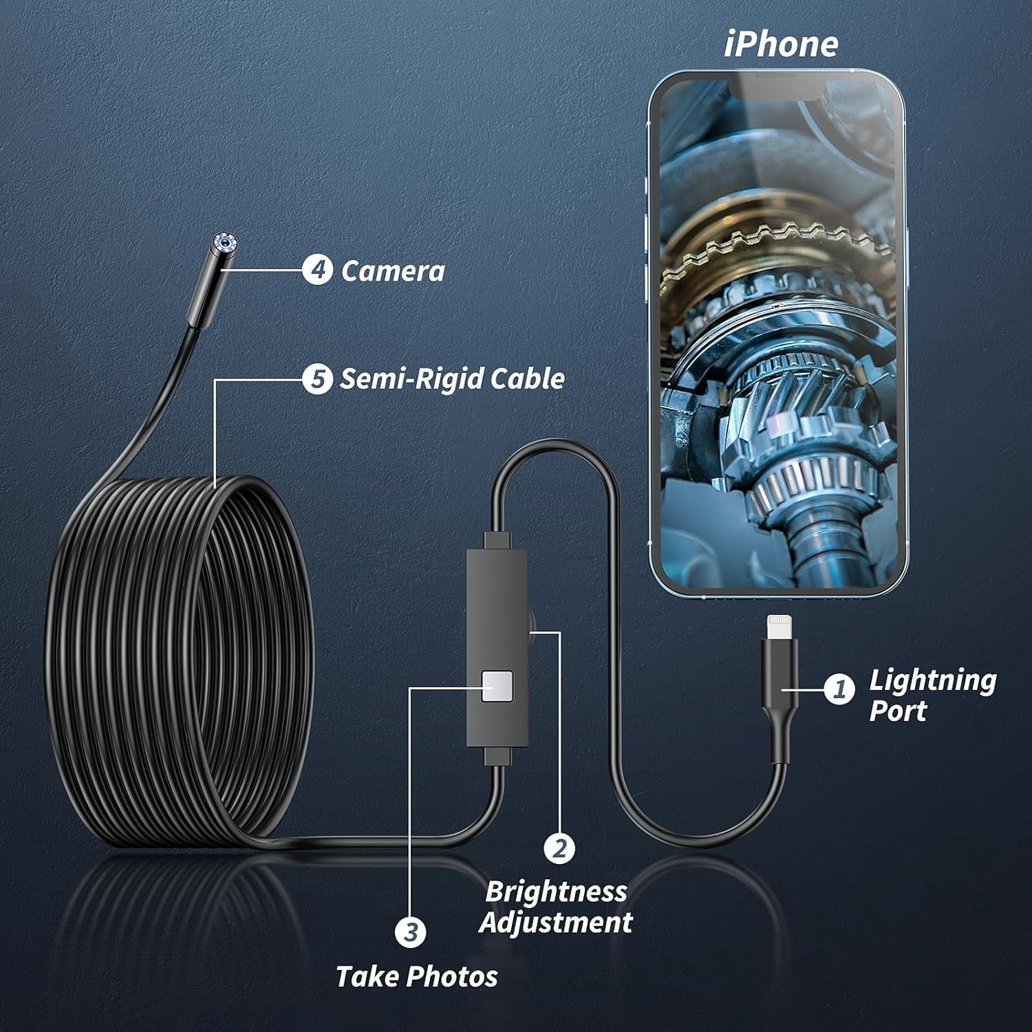 Endoscope Camera with Light,1920P HD Borescope Tools with 8 Adjustable LED Lights, Endoscope with Semi-Rigid Snake Camera, IP67 Waterproof Inspection Borescope for iOS and Android-16.4ft Dual-Lens