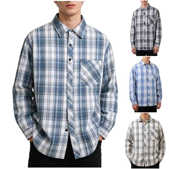 Men's Casual Button Down Shirt Cotton Polyester Long Sleeve Checkered Shirt with Pocket Turndown Collar Loose Fit Casual Daily Business Beach Vacation Dress | Zenithor,Black L