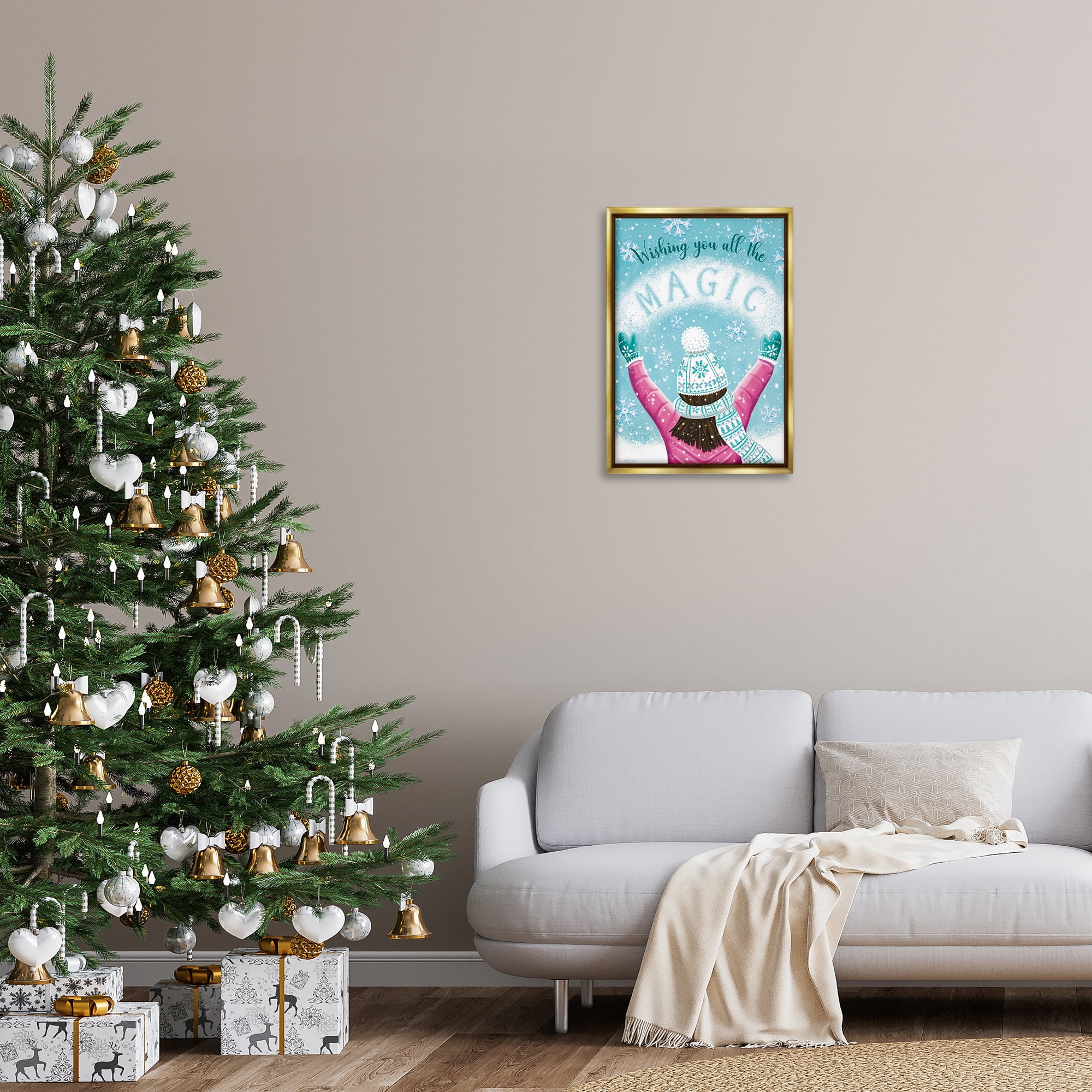 Stupell Industries Wishing You Magic Holiday Painting Gold Floater Framed Art Print Wall Art, 17 x 25