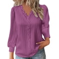 thumbnail image 2 of Purple Women's Long Sleeve T-shirt, Womens Tops Lace Patchwork V Neck T Shirts Long Sleeves Blouse Loose Casual T Shirts,Women's Long sleeve T-shirt 4XL, 2 of 4