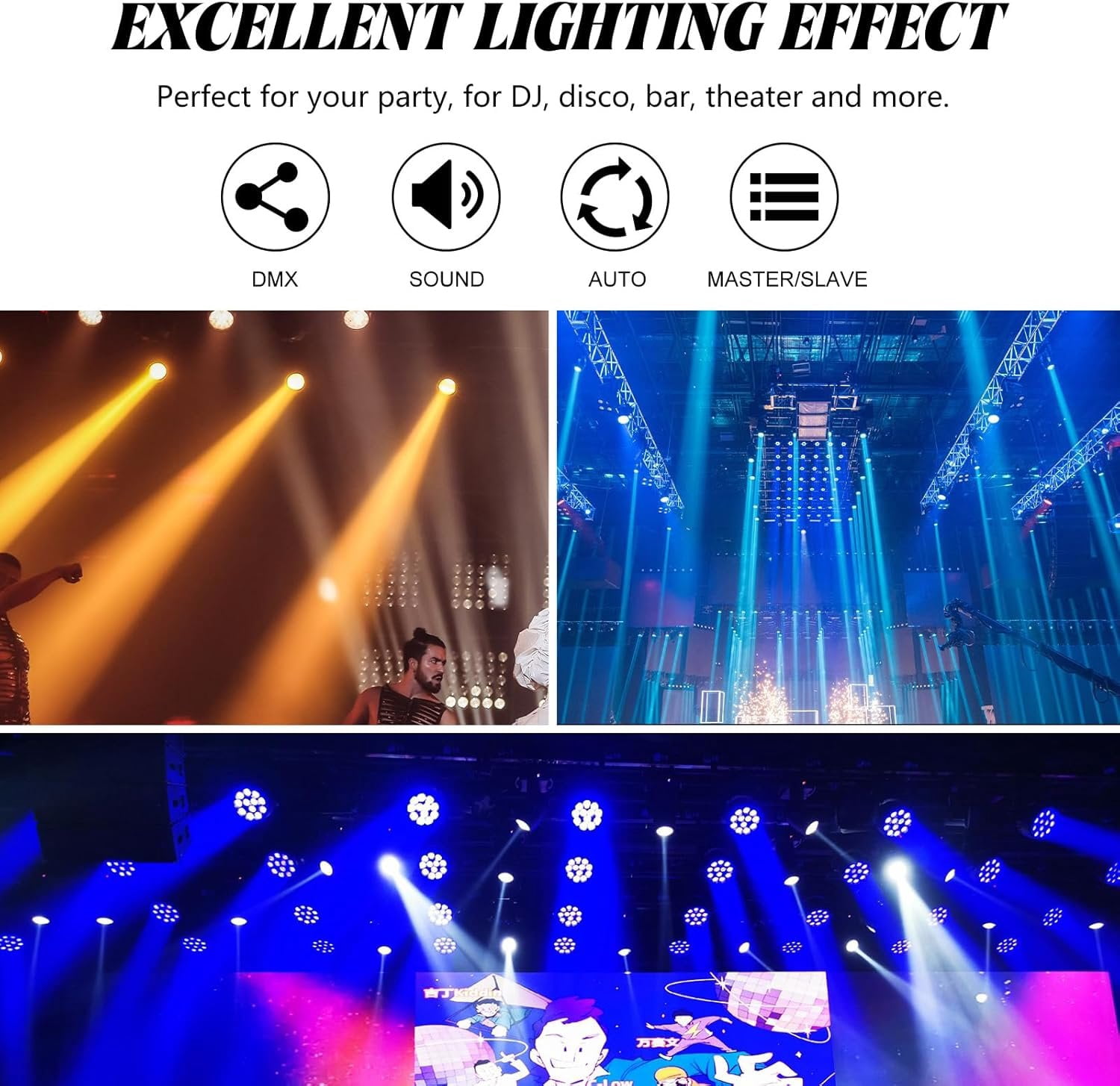 Outdoor  Par Lights, IP65 Stage Light, LED Uplights with DMX512 Sound Activated, DJ Lighting for Christmas Event Party Wedding Disco (1, 4 Colors Mixed)