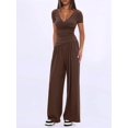 thumbnail image 5 of Women 2 Piece Lounge Fall Outfits Sets Neck Shirts and Wide Leg Pants Casual Matching Sets Coffee Color XS, 5 of 8