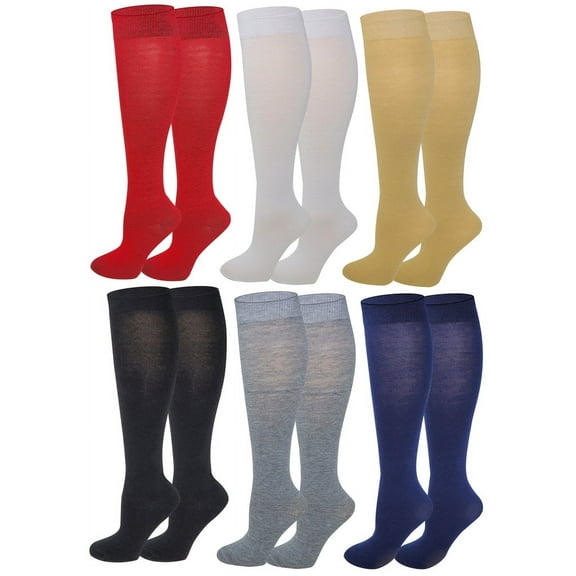 6 Pairs Basic Solid Color Knee High Socks For Women
