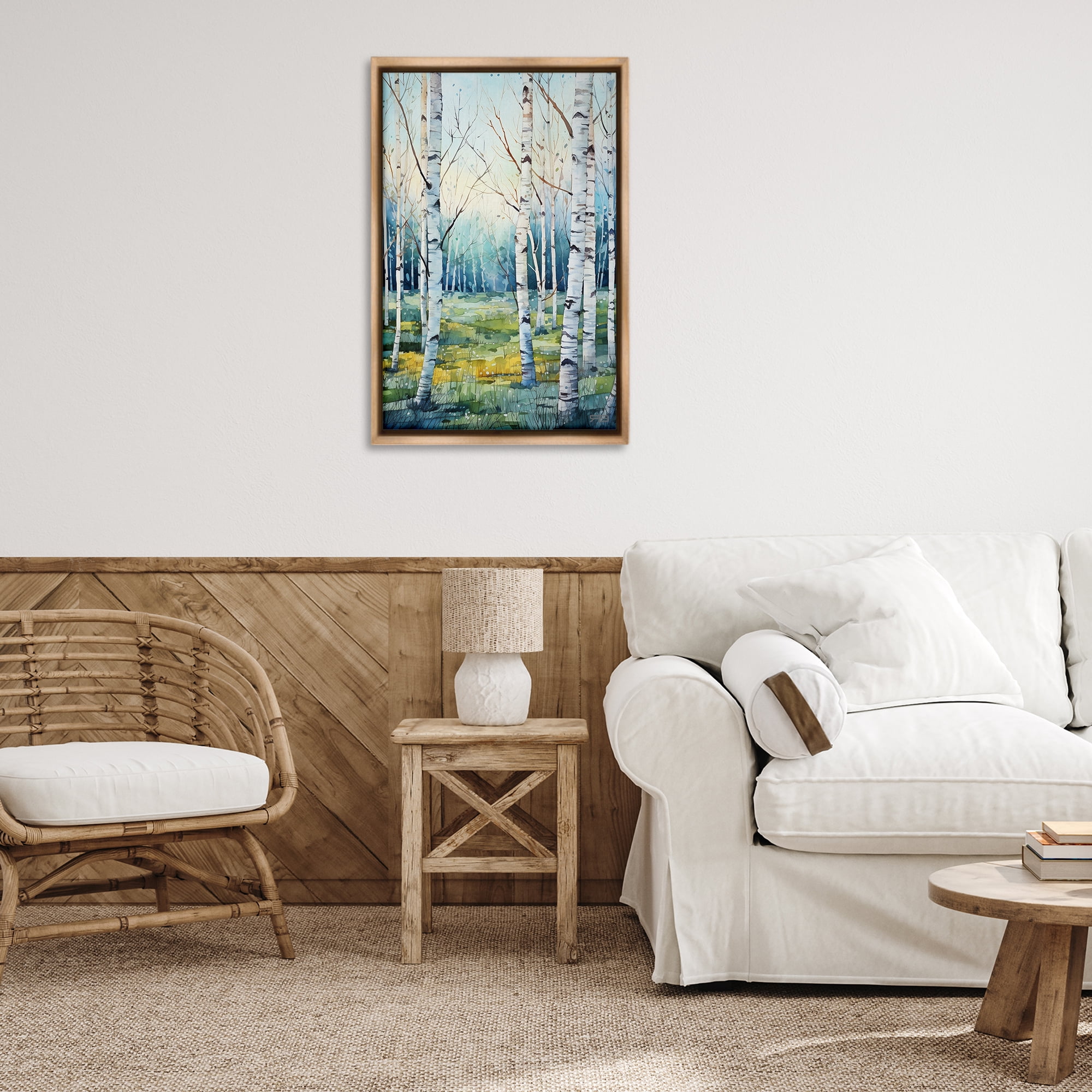 Stupell Industries Summer Birch Forest Landscape Painting Brown Floater Framed Art Print Wall Art, 21 x 31
