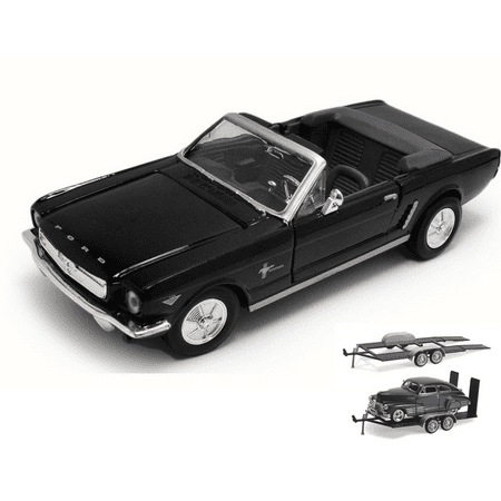 Diecast Car & Trailer Package - 1964 1/2 Ford Mustang Open Convertible, Black - Motor Max 73212AC - 1/24 Scale Diecast Model Toy Car