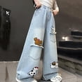 thumbnail image 5 of ATOGUTA High Rise Wide Leg Jeans for Girls Joggers Kids Baggy Summer Denim Pants Pocket School Elastic Waist Pull on Jean Pants Size 5T-15, Light Blue, 5 of 7