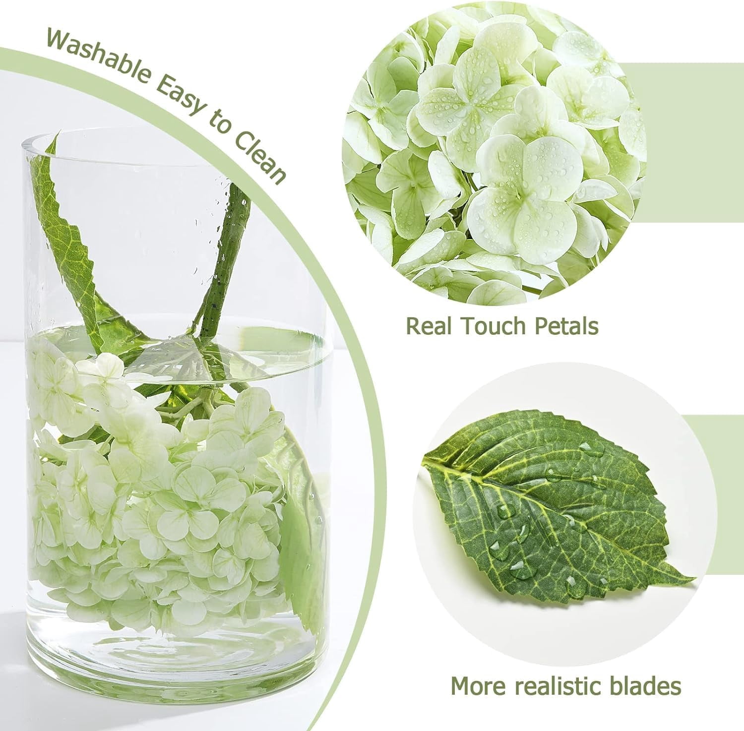 Real Touch Hydrangea Artificial Flowers with Long Stem & Leaves, Full Latex Faux Hydrangea Flowers for Home Decor Party Floral Arrangements Wedding Bouquets Centerpieces(Pink, 3Pcs)