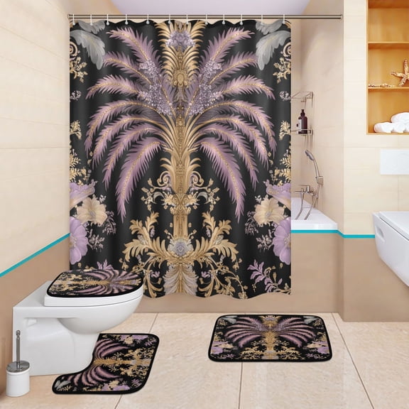 BZSMCE 4PCS Opulent Botanical Elegance Shower Curtain Set Bathroom Decorative Set
