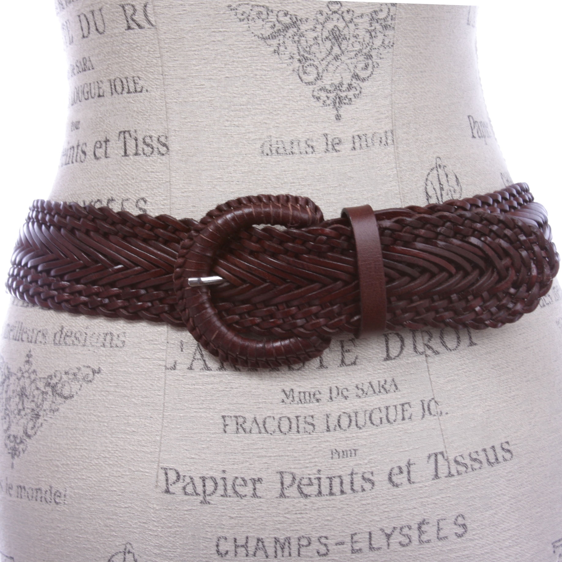 Women's 2" Wide Braided Woven Round Leather Belt