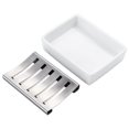 thumbnail image 4 of Stainless Steel Ceramic Soap Holder Dual-layer Soap Dish Draining Soap Box for Bathroom Kitchen, 4 of 9