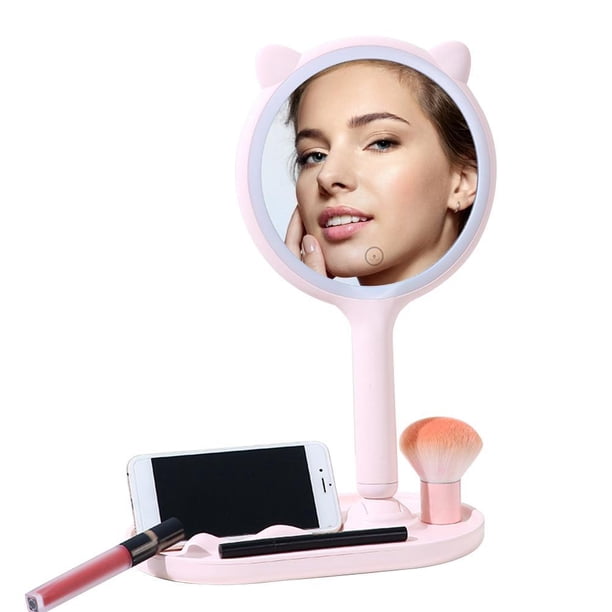 Espejo De Escritorio Para Maquillaje Con Luces Led Y Lupa 5X Espejo De Doble Cara Con Asa Mesa Iluminada Espejo De Tocador Guardurnaity CE008375-02