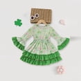 thumbnail image 3 of ZEHJUHAN Toddler Girl's Cute Party Dress Set, Clover Print Bell Sleeve A-Line Dress With Ruffle Hem For Spring Fall Green，3Y, 3 of 12