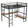 Euroco Full Size Loft Bed with Desk and Shelf, Space Saving Metal Bed